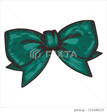 Hand drawn turquoise bow. Christmas decor. Vector illustration 131488117