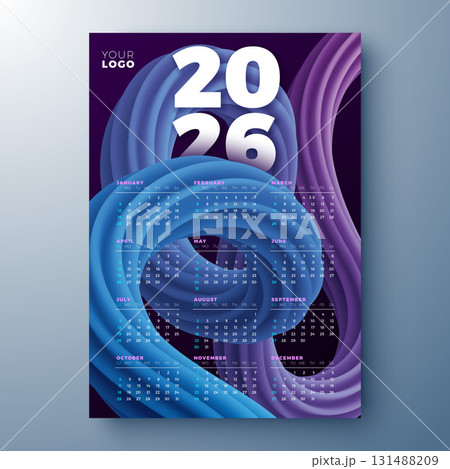 2026 Printable Calendar Design Template with Number Symbol and Whole Annual Monthly Typography on White Background for New Year. Schedule Planner Illustration for Wall Poster, Card Calendar 2026 Printable Calendar Design Template with Number Symbol and Whole Annual Monthly Typography on White Background for New Year. Schedule Planner Illustration for Wall Poster, Card Calendar 131488209