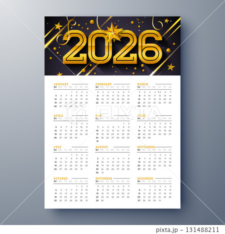 2026 Printable Calendar Design Template with Number Symbol and Whole Annual Monthly Typography on White Background for New Year. Schedule Planner Illustration for Wall Poster, Card Calendar 131488211