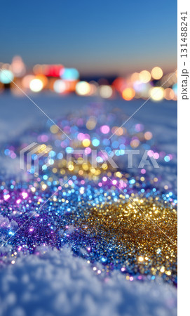 Colorful Glitter on Snow with Bokeh Lights 131488241