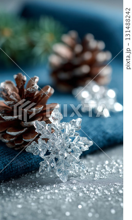 Pine Cones and Crystal Snowflakes Winter Decor Pine Cones and Crystal Snowflakes Winter Decor 131488242