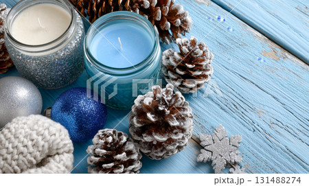 Winter Holiday Decor with Candles and Pine Cones Winter Holiday Decor with Candles and Pine Cones 131488274