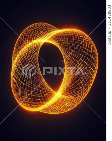 Subtle glowing lines flowing in circular motions create meditative visual experience. vibrant orange hues against dark background evoke sense of calm and tranquility 131488803