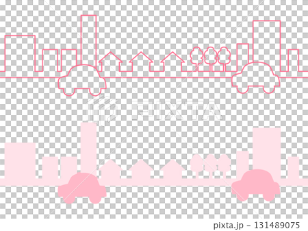 粉紅線條和輪廓城市景觀和汽車 131489075