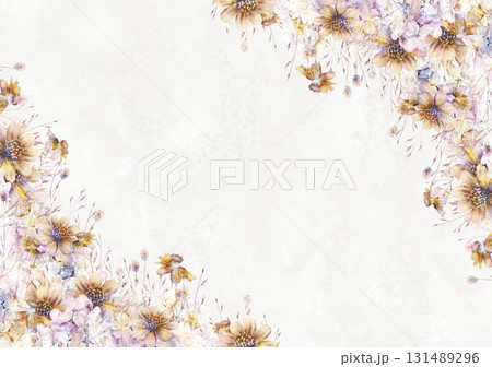 水彩風に仕上げたコスモスをあわせた秋の花枠3 131489296