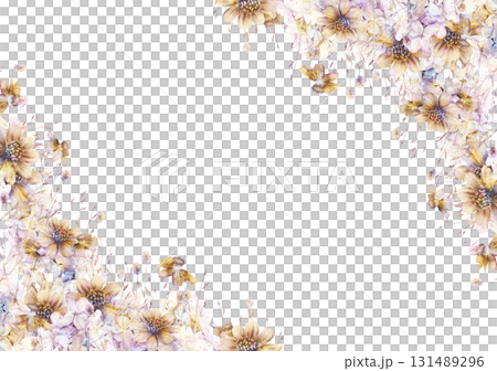 水彩風に仕上げたコスモスをあわせた秋の花枠3 131489296