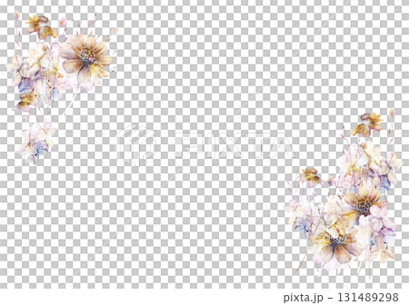 水彩風に仕上げたコスモスをあわせた秋の花枠5 水彩風に仕上げたコスモスをあわせた秋の花枠5 131489298