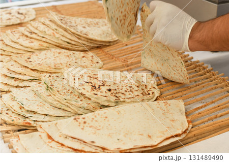 Traditional Turkish flat bread Borek 131489490