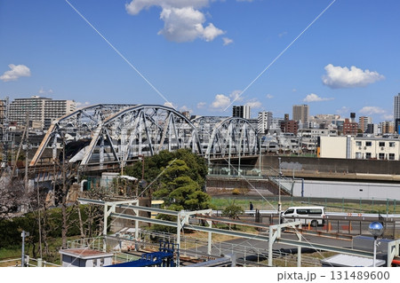 荒川自然公園近くの京成本線隅田川橋梁の風景 荒川自然公園近くの京成本線隅田川橋梁の風景 131489600