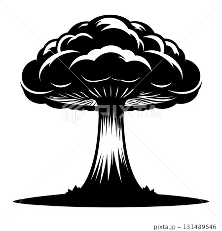 Nuclear explosion mushroom cloud Silhouette Black Vector 131489646