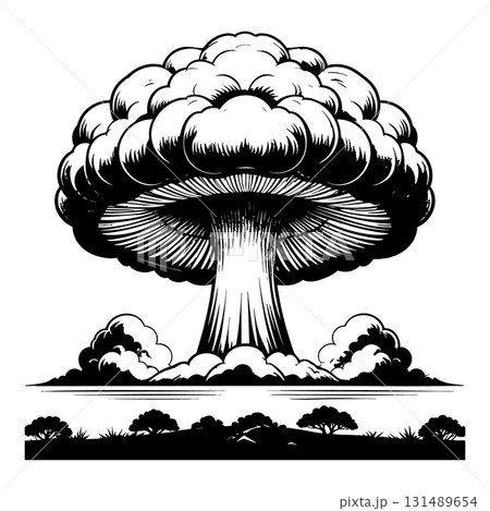 Nuclear explosion mushroom cloud Silhouette Black Vector 131489654