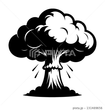 Nuclear explosion mushroom cloud Silhouette Black Vector 131489656