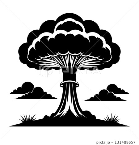 Nuclear explosion mushroom cloud Silhouette Black Vector 131489657