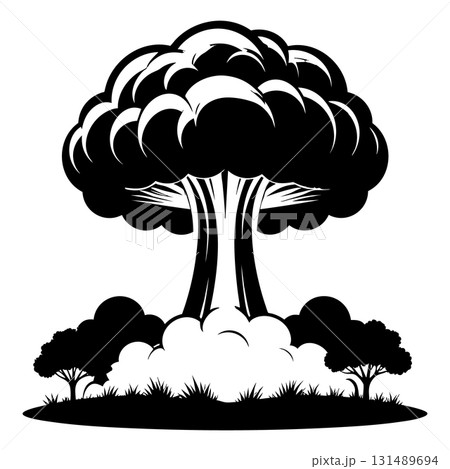 Nuclear explosion mushroom cloud Silhouette Black Vector 131489694