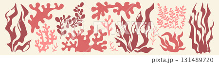 Marine coral and seaweed organic silhouettes 131489720