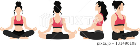 ヨガをする女性のシルエットイラスト ヨガをする女性のシルエットイラスト 131490108