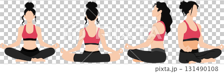 ヨガをする女性のシルエットイラスト ヨガをする女性のシルエットイラスト 131490108