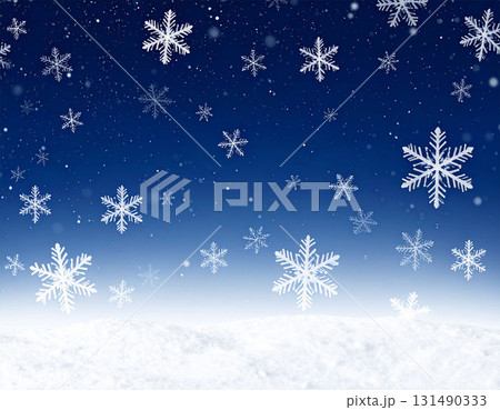 冬の夜空に舞う雪の結晶と光の幻想的な背景 131490333