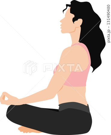 ヨガをする女性のシルエットイラスト 131490480