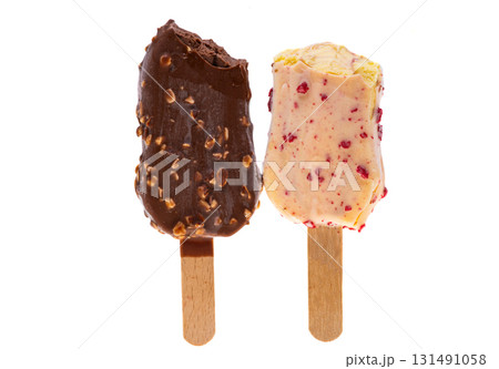 Chocolate ice cream on a stick isolated Chocolate ice cream on a stick isolated 131491058