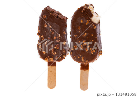 Chocolate ice cream on a stick isolated 131491059