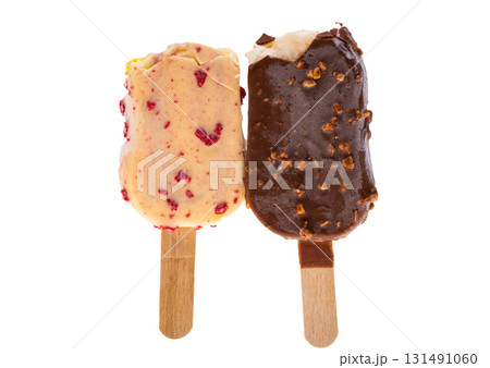 Chocolate ice cream on a stick isolated 131491060