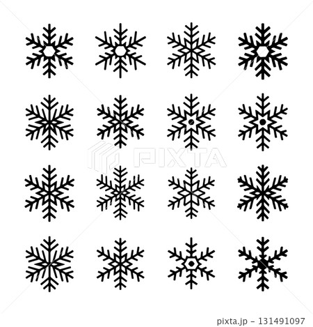 Unique snowflake patterns arranged in a grid showcasing various designs suitable for winter themes Unique snowflake patterns arranged in a grid showcasing various designs suitable for winter themes 131491097