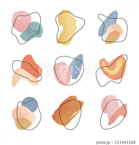 Colorful abstract shapes arranged in a grid pattern showing soft pastels and lines for modern artistic display Colorful abstract shapes arranged in a grid pattern showing soft pastels and lines for modern artistic display 131491100