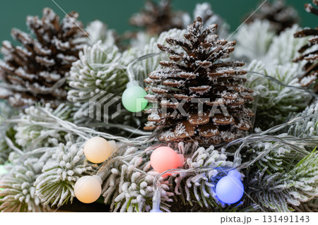 Close-up Christmas photo of a spruce branch 131491143