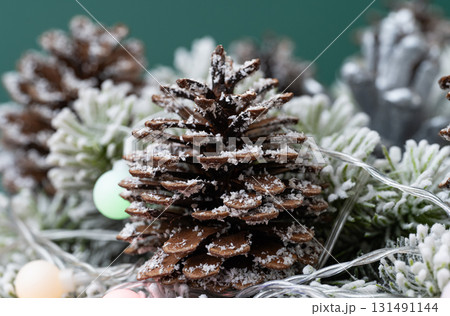 Close-up Christmas photo of a spruce branch 131491144