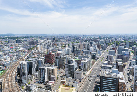 宮城県仙台市　高所から望む仙台市の街並み（JR仙台駅付近より東方向） 131491212
