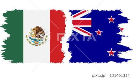 New Zealand and Mexico grunge flags connection vector 131491334