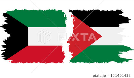 Palestine and Kuwait grunge flags connection vector 131491432