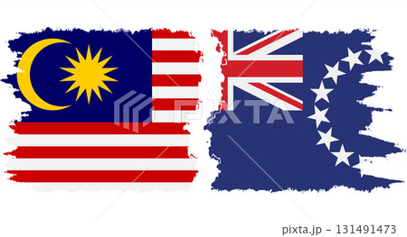 Cook Islands and Malaysia grunge flags connection vector 131491473