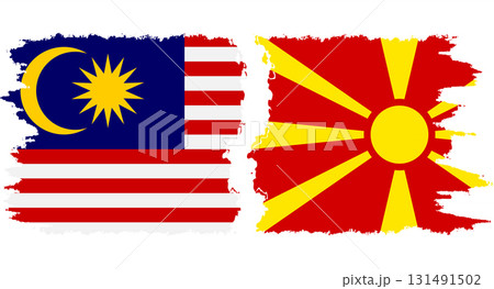 Northern Macedonia and Malaysia grunge flags connection vector 131491502