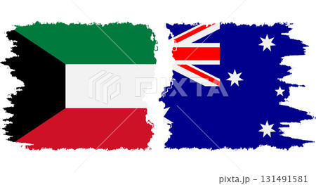 Australia and Kuwait grunge flags connection vector 131491581