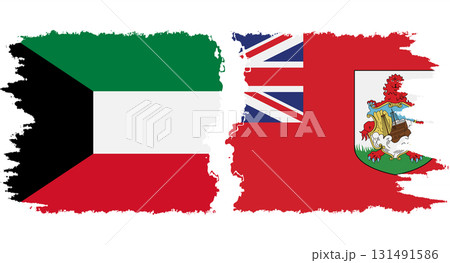 Bermuda and Kuwait grunge flags connection vector 131491586
