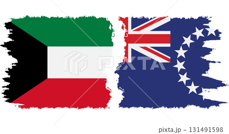 Cook Islands and Kuwait grunge flags connection vector 131491598