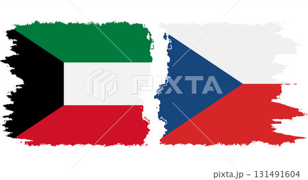 Czech and Kuwait grunge flags connection vector 131491604