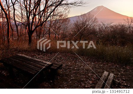 天子山地の長者ヶ岳　富士山展望台より朝を迎える富士山 131491712