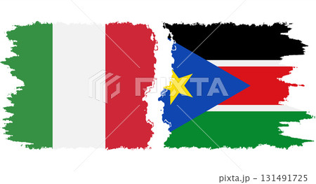 South Sudan and Italy grunge flags connection vector 131491725
