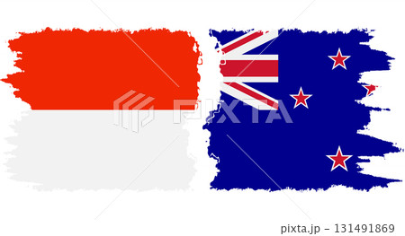 New Zealand and Indonesia grunge flags connection vector 131491869
