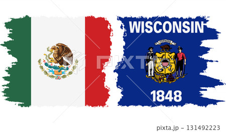 Wisconsin and Mexico grunge brush flags connection vector Wisconsin and Mexico grunge brush flags connection vector 131492223