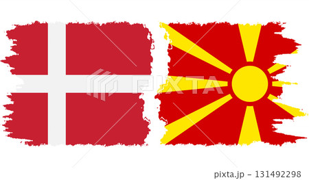 Northern Macedonia and Denmark grunge flags connection vector 131492298