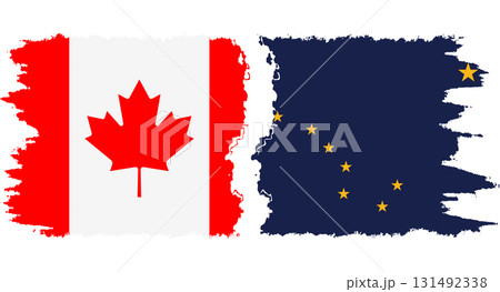 Alaska and Canada grunge brush flags connection, vector 131492338