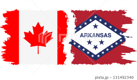 Arkansas and Canada grunge brush flags connection, vector 131492340