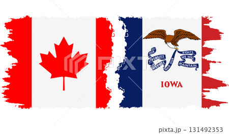 Iowa and Canada grunge brush flags connection vector 131492353