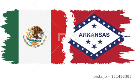 Arkansas and Mexico grunge brush flags connection, vector 131492393