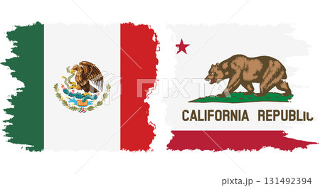 California and Mexico grunge brush flags connection, vector 131492394