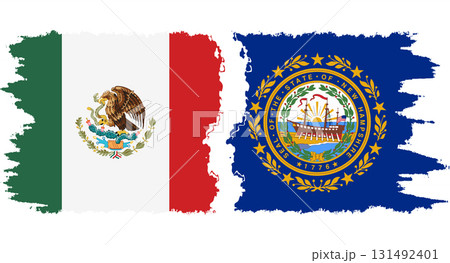 New Hampshire and Mexico grunge brush flags connection vector 131492401